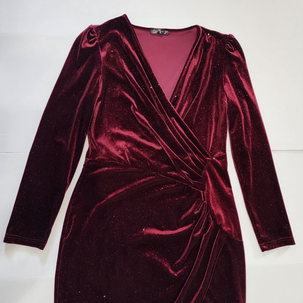 Luxurious Velvet Mini Dress in Deep Burgundy